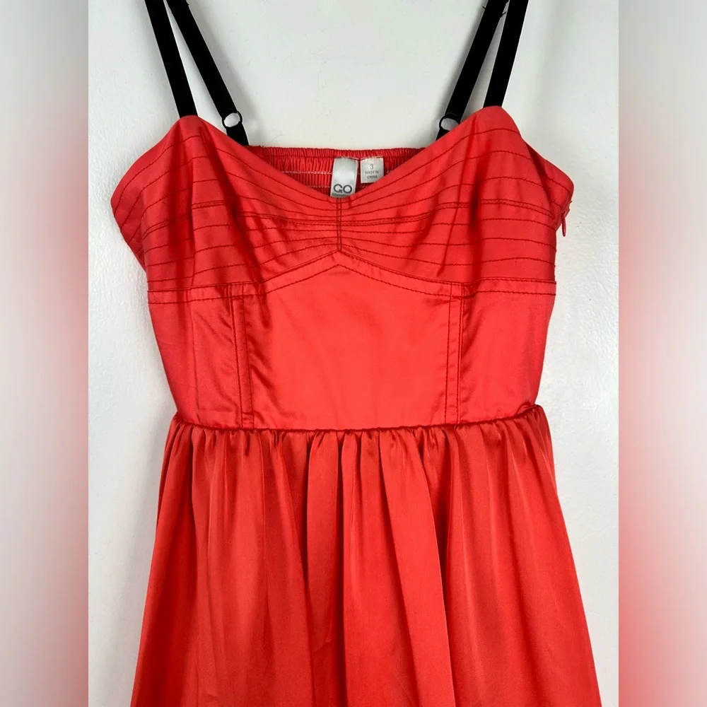 GO International Coral Babydoll Dress Sz 3 Tiered Hem Adjustable Straps Side Zip - Picture 7 of 10